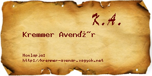 Kremmer Avenár névjegykártya